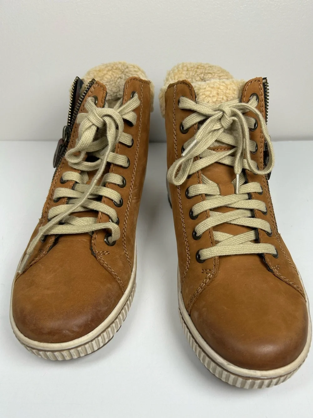 Remonte Maditta 70 Leather Sneaker Boots Sherpa Trim Brown Size EU 39 US 8